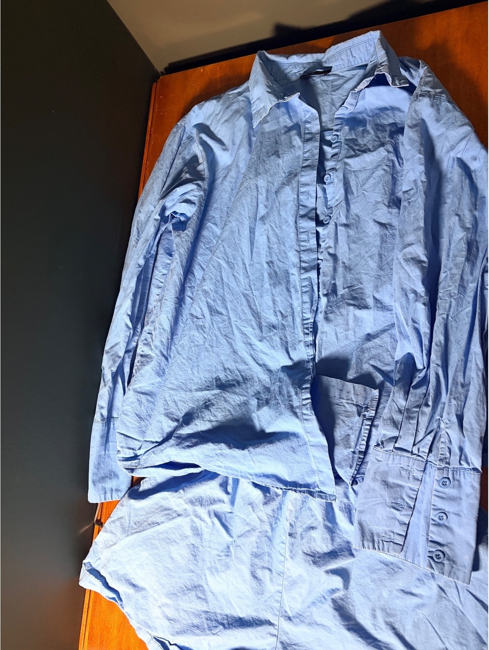 White Fox Boutique Blue Button-Down Shirt & Shorts Matching Set 100% Cotton - Picture 7 of 9